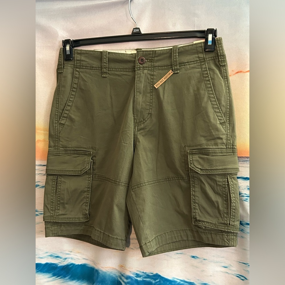 Hollister Mens Epic Flex Classic Cargo Fit Green Knee Length Cargo Shorts 30 NWT
